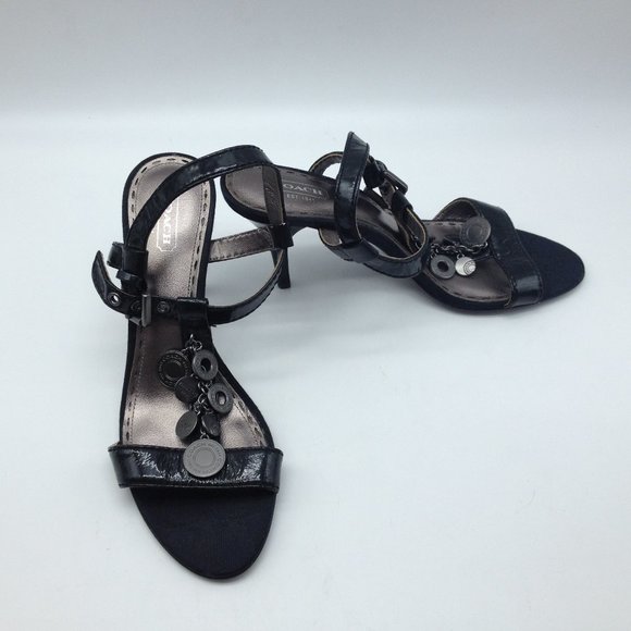 Coach Ladies Heeled Straps with Coach Coins Sz 8B - Picture 1 of 8